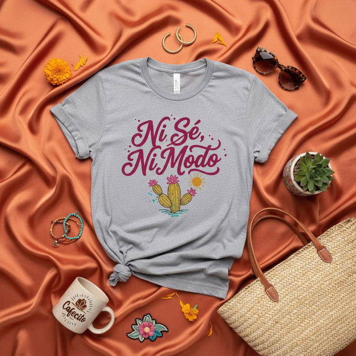 Ni Sé Ni Modo Shirt, Funny Spanish Saying Cactus T-Shirt, Cute Summer Latino Gift Tee, Sarcastic Mexican Slang Phrase Top, Casual Unisex Graphic Apparel