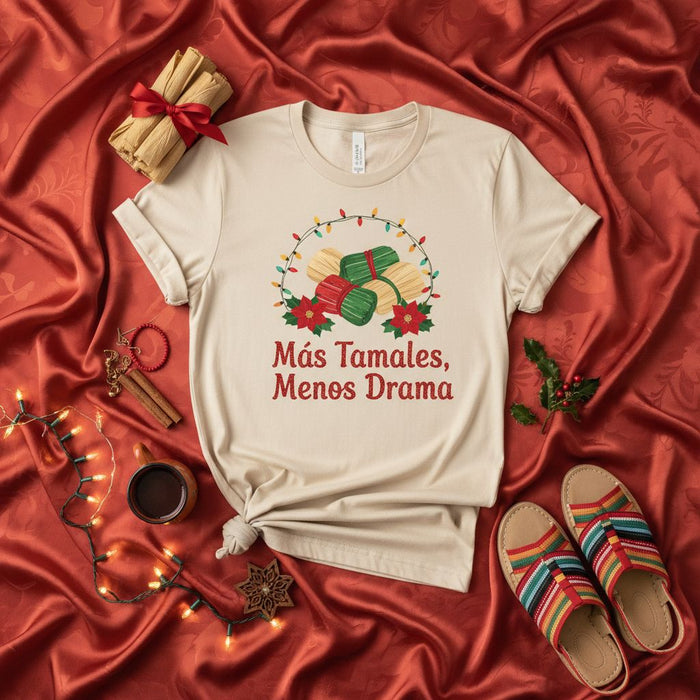 Más Tamales, Menos Drama Christmas T-Shirt, Funny Tamale Holiday Tee, Mexican Food Xmas Shirt, Unisex Gift Idea