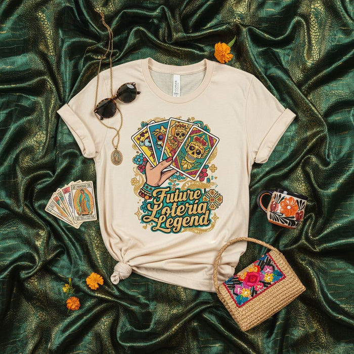 Future Loteria Legend T-Shirt, Mexican Bingo Card Tee, Sugar Skull Day of the Dead Shirt, Unisex Lotería Game Player Gift, Calavera Hand Cards Graphic Top