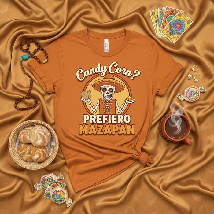 Candy Corn? Prefiero Mazapan T-Shirt, Día de Muertos Skeleton Tee, Funny Halloween Mexican Candy Shirt, Unisex Fall Fiesta Sugar Skull Gift.