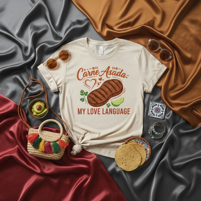 Carne Asada My Love Language Shirt, Funny Grilling BBQ T-Shirt, Mexican Food Lover Gift, Steak Grill Master Unisex Tee with Lime & Avocado Graphics