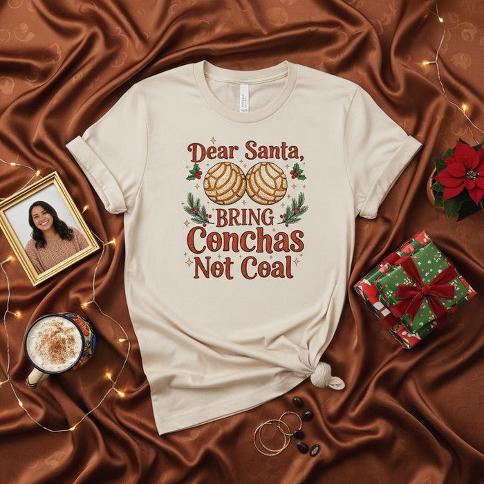 Dear Santa Bring Conchas Not Coal T-Shirt, Funny Mexican Concha Christmas Shirt, Hispanic Navidad Pan Dulce Gift Tee, Conchas Shirt for Women Men, Bakery Lover Holiday Apparel, Unisex.