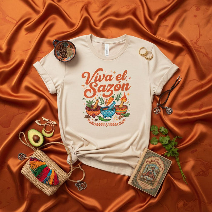 Viva el Sazón T-Shirt, Latin Foodie Tee, Spanish Cooking Shirt, Mexican Cuisine Apparel, Flavor and Seasoning Unisex Gift Top