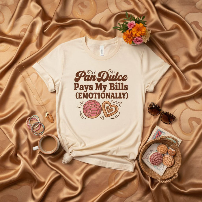 Pan Dulce Pays My Bills (Emotionally) Concha Heart Mexican Sweet Bread Shirt, Cute Latina Foodie Tee, Pastel Aesthetic Unisex T-shirt, Hispanic Bakery Gift, Comfort Color Style