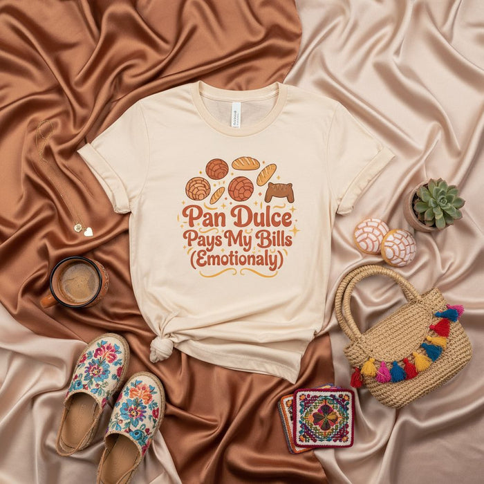 Pan Dulce Pays My Bills (Emotionally) T-Shirt, Funny Mexican Sweet Bread Tee, Concha, Marranito, Pan de Muerto, Hispanic Culture Gift, Latina Baker Shirt, Pastel De Pan Gift Idea
