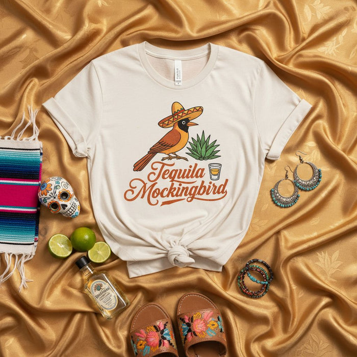 Tequila Mockingbird Shirt: Funny Cinco de Mayo Sombrero Bird Tee, Mexican Fiesta Margarita Drinker Unisex T-Shirt, To Kill a Mockingbird Parody Gift
