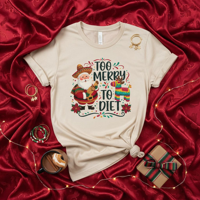 Too Merry To Diet Shirt, Funny Mexican Santa Navidad Fiesta Tee, Christmas Llama Piñata T-Shirt, Holiday Food Lover Gift, Funny Christmas Party Top