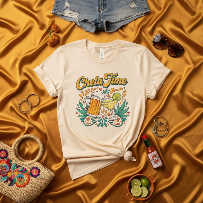 Chela Time Unisex T-Shirt, Fiesta Mexican Beer Margarita Graphic Tee, Cinco de Mayo Drinking Party Shirt, South of the Border Vacation Top