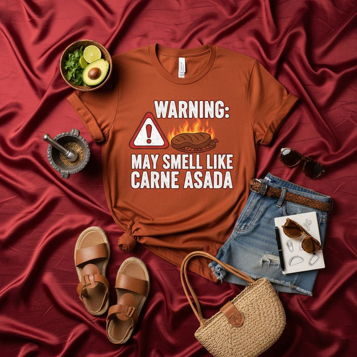 WARNING: May Smell Like Carne Asada T-Shirt, Funny BBQ Grilling Tee, Mexican Food Lover Gift, Unisex Graphic Shirt, Cookout Party Attire, Steak Grill Master Humor Top