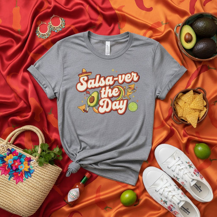 Salsa-ver The Day T-Shirt, Funny Avocado Pun Shirt, Fiesta Cinco de Mayo Graphic Tee, Mexican Food Lover Gift, Unisex Gray T-shirt