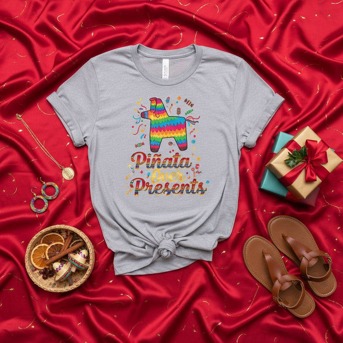 Piñata and Presents Shirt, Rainbow Donkey Pinata Graphic Tee, Mexican Fiesta Birthday Party Unisex T-Shirt, Cinco de Mayo Celebration Gift Idea for Adults and Kids