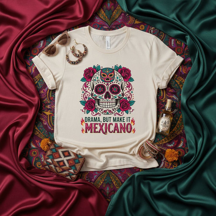Drama, But Make It Mexicano Sugar Skull T-Shirt, Day of the Dead Shirt, Calavera Tee, Roses Graphic Tee, Dia de Muertos Apparel, Cinco de Mayo Festival Top, Unisex Mexican Heritage Gift
