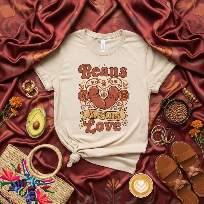 Beans Means Love Retro Groovy Bean Lover T-Shirt Funny Vegan Vegetarian Foodie Shirt Cute Heart Graphic Tee Unisex Gift