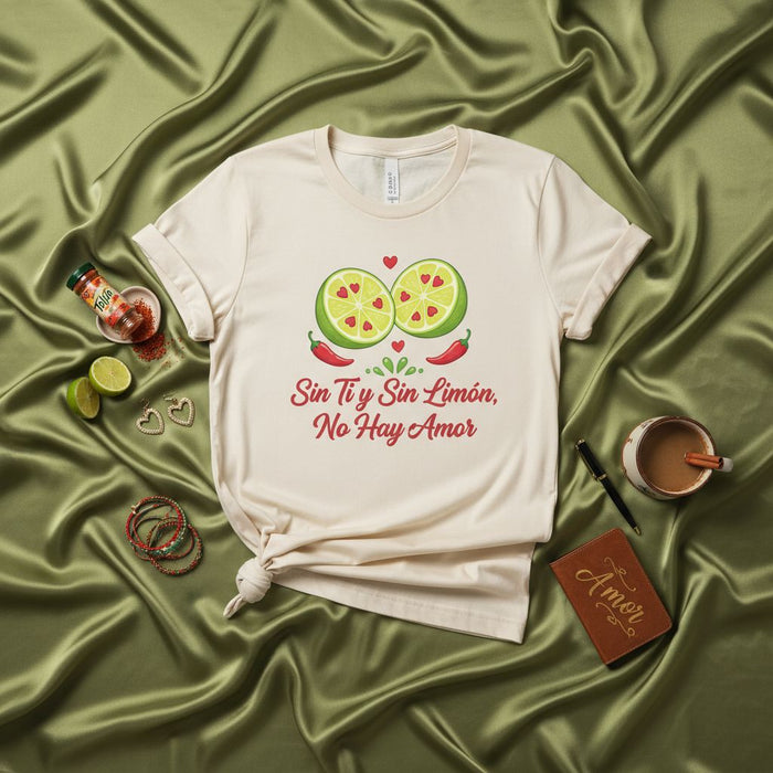 Sin Ti y Sin Limón, No Hay Amor Shirt, Funny Spanish Saying T-Shirt, Spicy Lime Heart Tee, Cute Valentine's Day Gift for Latinx Food Lovers, Unisex Graphic T-Shirt