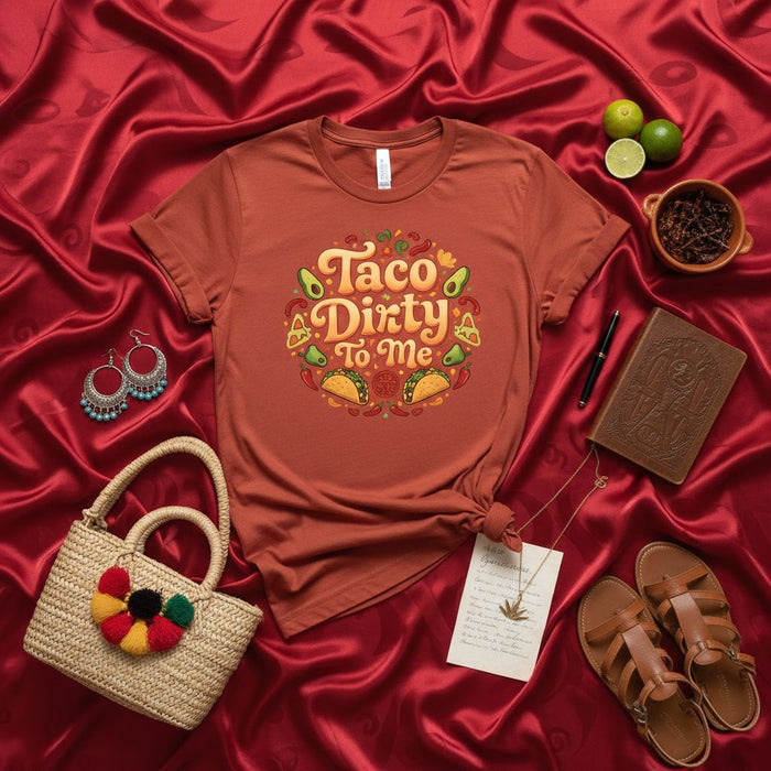 Taco Dirty to Me Shirt Funny Cinco de Mayo Fiesta T-Shirt Unisex, Taco Lover Gift for Mexican Food Fans, Retro Avocado Chili Pepper Graphic Tee