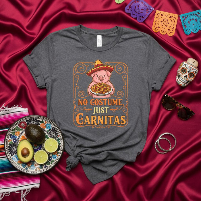 No Costume Just Carnitas Funny Sombrero Pig T-Shirt, Mexican Food Lover Tee, Cinco de Mayo Fiesta Shirt, Unisex Halloween Costume Alternative for Pork & Taco Fans