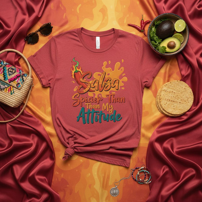 Salsa Spicier Than My Attitude T-Shirt Funny Chili Pepper Mexican Food Lovers Tee Unisex Gift Idea for Salsa Enthusiasts and Spicy Food Fans