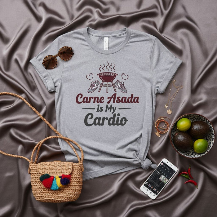 Carne Asada Is My Cardio T-Shirt: Funny Grilling BBQ Shirt, Unisex Hispanic Food Lover Gift, Mexican Barbecue Grill Master Tee, Short Sleeve Graphic Novelty Top