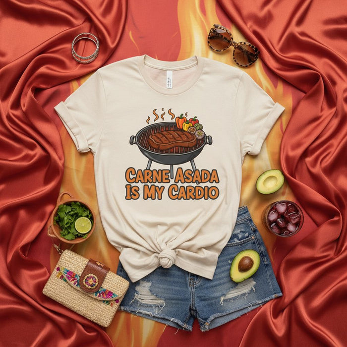 Carne Asada is My Cardio T-Shirt Funny BBQ Grill Mexican Food Tee for Men Women Unisex Summer Outfit Gift Idea Graphic Casual Short Sleeve Shirt