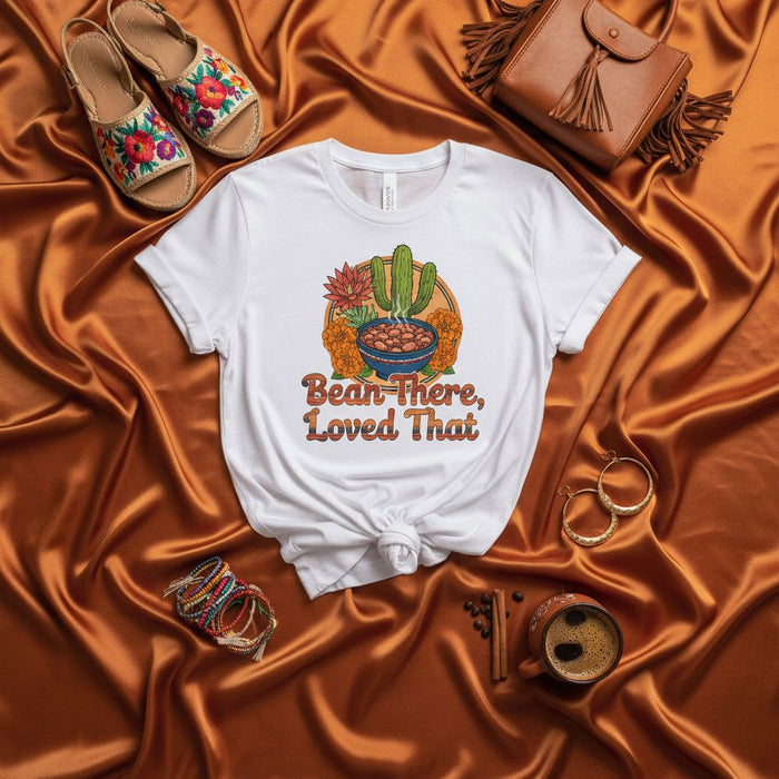 Bean There Loved That Shirt, Funny Food Pun T-Shirt, Mexican Fiesta Tee, Cactus and Marigold Design, Casual Unisex Graphic T-Shirt for Bean Lovers