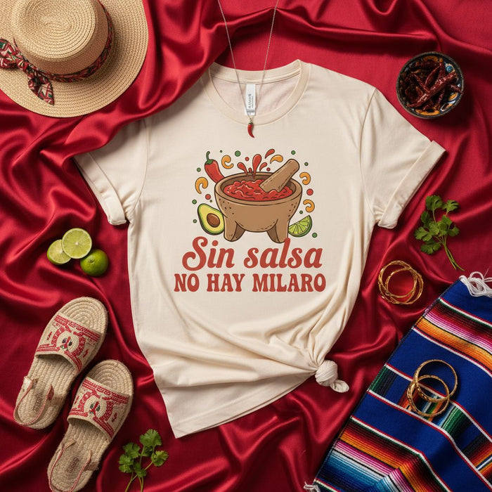 Sin salsa No hay milagro Shirt, Funny Molcajete Salsa Lover T-Shirt, Mexican Foodie Apparel, Spicy Chili Pepper Tee, Avocado and Lime Design, Cinco de Mayo Gift, Unisex Graphic T-Shirt