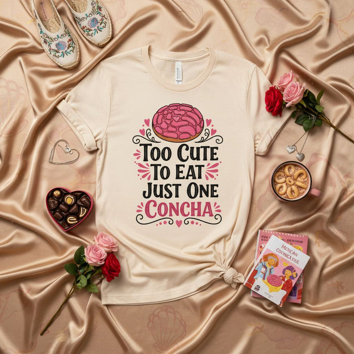 Too Cute To Eat Just One Concha, Funny Mexican Pan Dulce T-Shirt, Cute Pink Brain Design, Latina Gift Tee, Food Lover Shirt, Spanish Pun Shirt