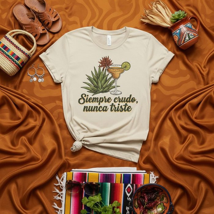 Sempre cruda, mai triste Maglietta Margarita all'Agave, Camicia per Festa Messicana, Maglietta Divertente con Scritta in Spagnolo, T-shirt Grafica Unisex per Lui o Lei