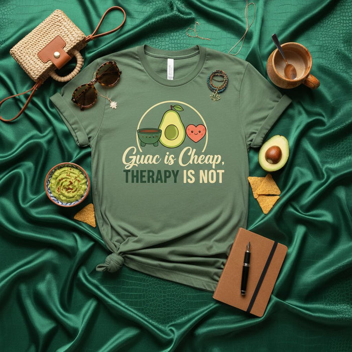 El Aguacate Es Barato, La Terapia No Lo Es Camiseta Graciosa de Aguacate Amante de Guacamole Regalo Manga Corta Unisex Camisa Humorística de Comida con Diseño de Corazón y Tazón