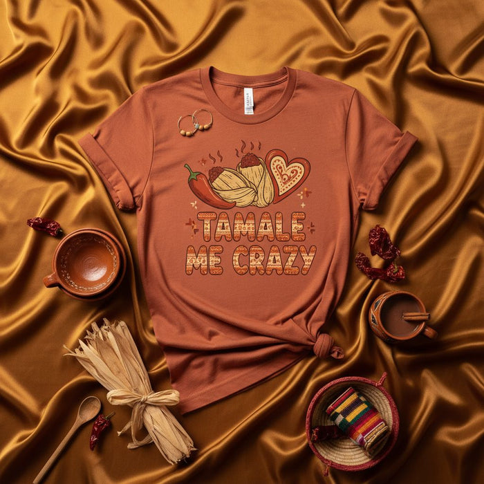 Tamale Me Crazy Shirt, Funny Tamales Lover Gift, Mexican Food Tee, Fiesta Party Outfit, Cinco de Mayo, Holiday Tamalada Family Making Cooking T-Shirt, Steaming Corn Husks Hot Chili Pepper Heart Design, Unisex Graphic Top