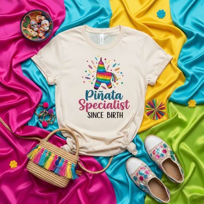 Piñata Specialist Since Birth T-Shirt, Funny Fiesta Party Shirt, Cute Rainbow Pinata Tee, Cinco de Mayo Outfit, Mexican Celebration Gift for Adults and Kids