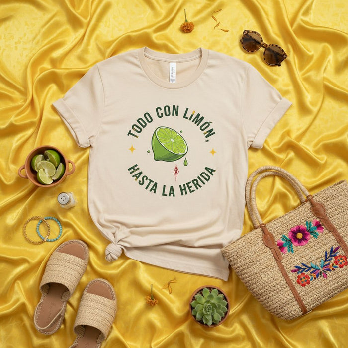Todo con Limón Hasta La Herida T-Shirt, Funny Lime Lover Tee, Spanish Quote Shirt, Summer Vacation Shirt, Unisex Graphic T-Shirt, Foodie Gift Idea