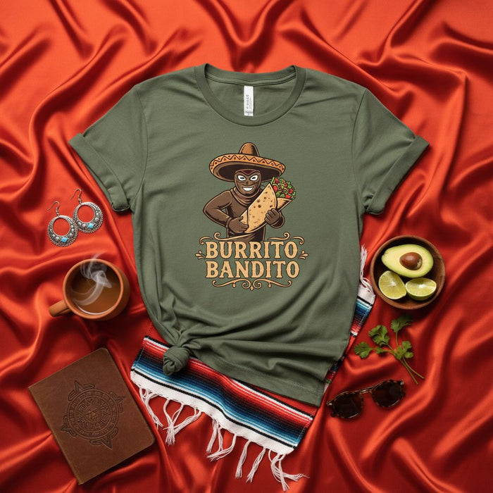 Burrito Bandito Shirt, Funny Taco Mexican Food Sombrero T-Shirt, Cinco de Mayo Graphic Tee, Cool Spanish Saying Gift for Men Women, Unisex Adult Novelty Apparel Clothing
