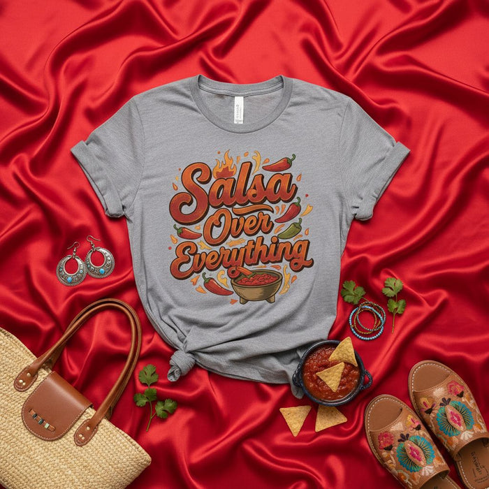 Salsa Over Everything T-Shirt - Spicy Food Lover Graphic Tee with Chili Peppers and Bowl of Salsa - Unisex Funny Mexican Food Fiesta Shirt