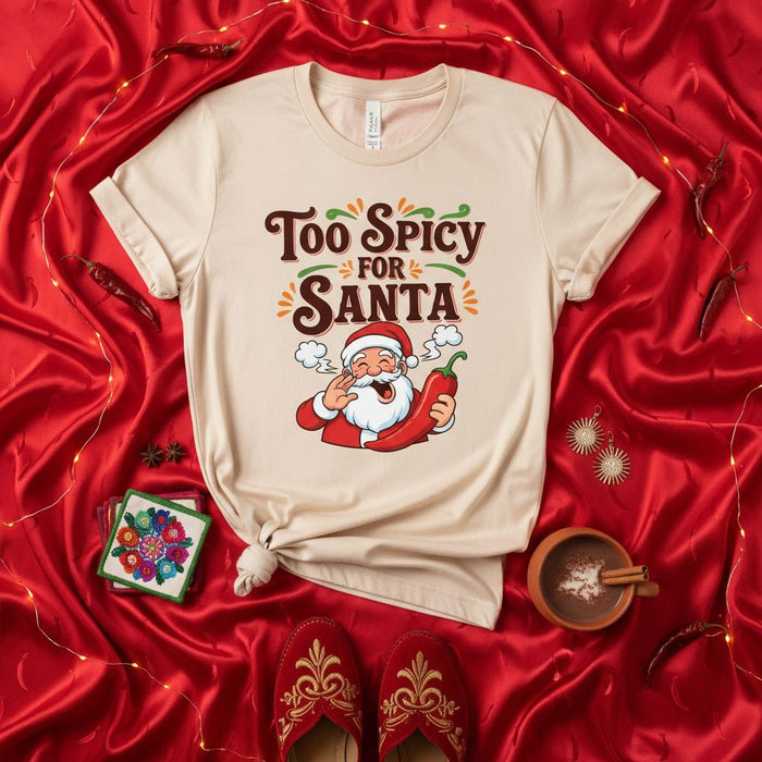 Too Spicy For Santa Christmas T-Shirt, Funny Santa Claus Holding Chili Pepper Tee, Holiday Spice Unisex Shirt, Spicy Food Lover Gift Idea