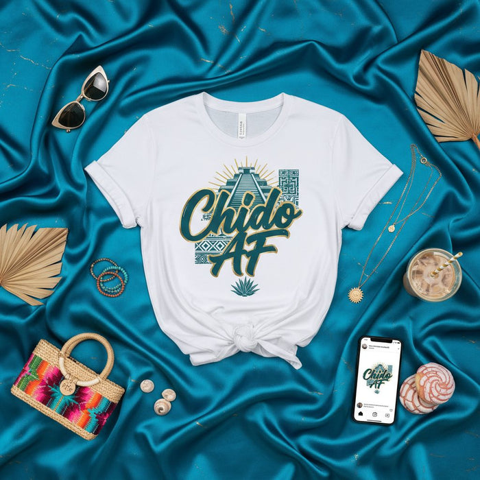 Chido AF Mayan Pyramid Graphic T-Shirt, Funny Mexican Slang Tee, Unisex Latina Apparel, Aztec Culture Inspired Shirt