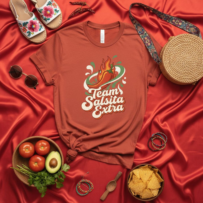 Maglietta Team Salsita Extra, maglietta peperoncino piccante, camicia amante cibo messicano, top divertente salsa piccante, outfit Cinco de Mayo, unisex.