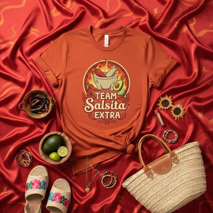 Team Salsita Extra T-Shirt, Spicy Salsa Lover Tee, Mortar and Pestle, Chile Peppers, Avocado, Mexican Foodie Gift, Funny Cooking Shirt, Unisex T-Shirt