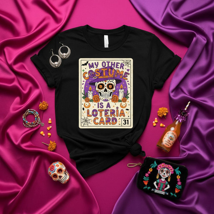 My Other Costume is a Loteria Card Day of the Dead Witch Skull T-Shirt, Sugar Skull Halloween Unisex Tee, La Calavera Loteria Card 31 Graphic Shirt