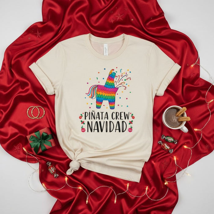 Piñata Crew Navidad Shirt, Colorful Donkey Piñata Graphic Tee, Festive Holiday Party Top, Christmas Family Matching Outfit, Unisex Spanish English Tee