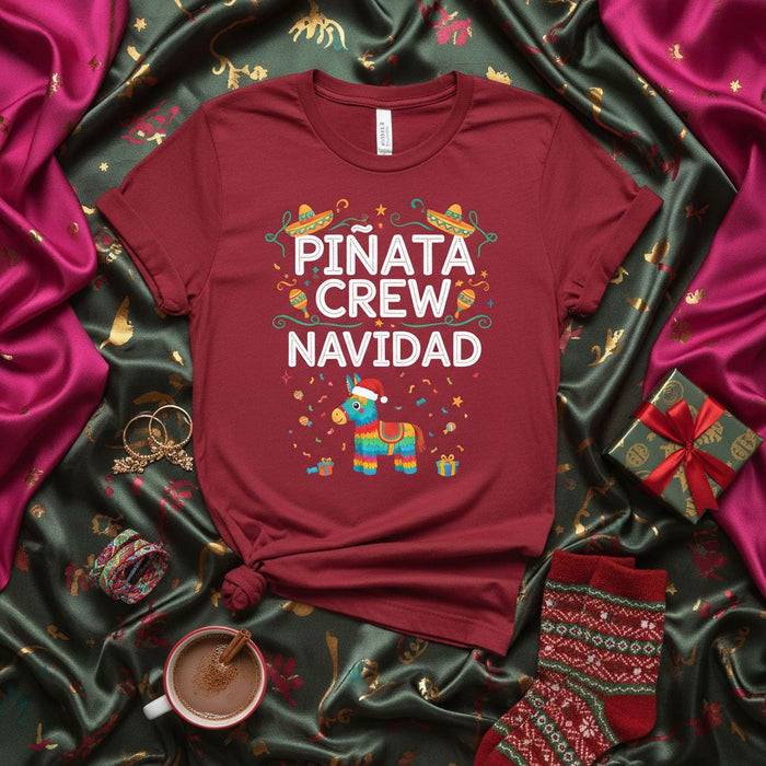 Piñata Crew Navidad Shirt, Funny Christmas Fiesta Holiday T-Shirt, Mexican Donkey Pinata Pajamas Tee, Las Posadas Party Matching Family Gift, Unisex Red Shirt
