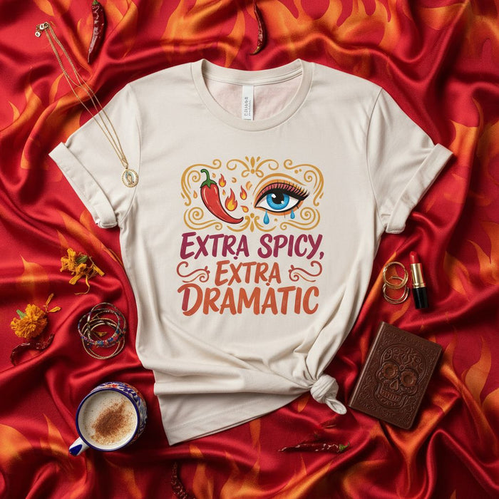 Camiseta Extrapicante y Extradramática | Ojo Llorando con Chile | Regalo Gracioso para Foodies | Camisa para Amantes de la Comida Picante | Ropa Estilo Latinx Unisex