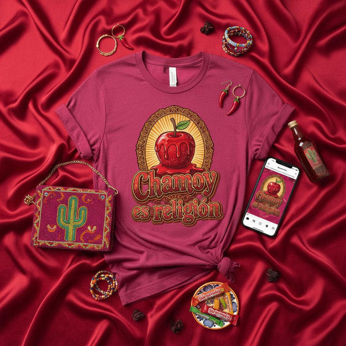 La religione di Chamoy T-Shirt Mela Candita Messicana Snack Speziato Dolce Maglietta Regalo per Foodie Vestiti per Festa Dia de Muertos