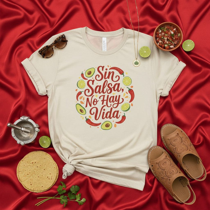 Sin Salsa No Hay Vida T-Shirt, Funny Cinco de Mayo Shirt, Spanish Foodie Gift Tee, Avocado Chili Lime Design, Unisex Fiesta Party Apparel