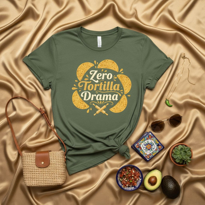Zero Tortilla Drama Shirt, Funny Mexican Food Taco Lover Gift T-Shirt, Cinco de Mayo Party Tee, Casual Graphic Tacos Apparel, Soft Unisex Shirt for Foodies