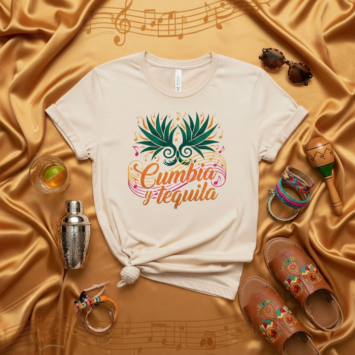 Cumbia y Tequila T-Shirt | Agave Music Fiesta Tee | Spanish Quote Latin Dance Shirt | Unisex Gift for Cumbia Lovers & Tequila Drinkers