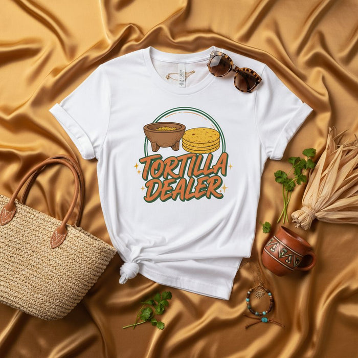 Tortilla Dealer Shirt Funny Mexican Food Tee Comal Tortillas Gift for Taco Lover Cinco de Mayo Fiesta Humor T-Shirt Unisex Graphic Apparel for Chefs Home Cooks and Foodies
