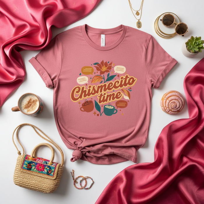 Camiseta Chismecito Time, Regalo para Latina, Camisa de Café y Té con Diseño Floral, Inspirada en Cultura Mexicana, Top Casual Unisex