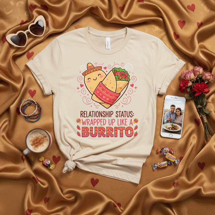 Relationship Status: Wrapped Up Like a Burrito T-Shirt, Cute Valentine's Day Couple Tee, Funny Food Lover Shirt, Anniversary Gift for Him Her, Cinco de Mayo Graphic Novelty Unisex Top