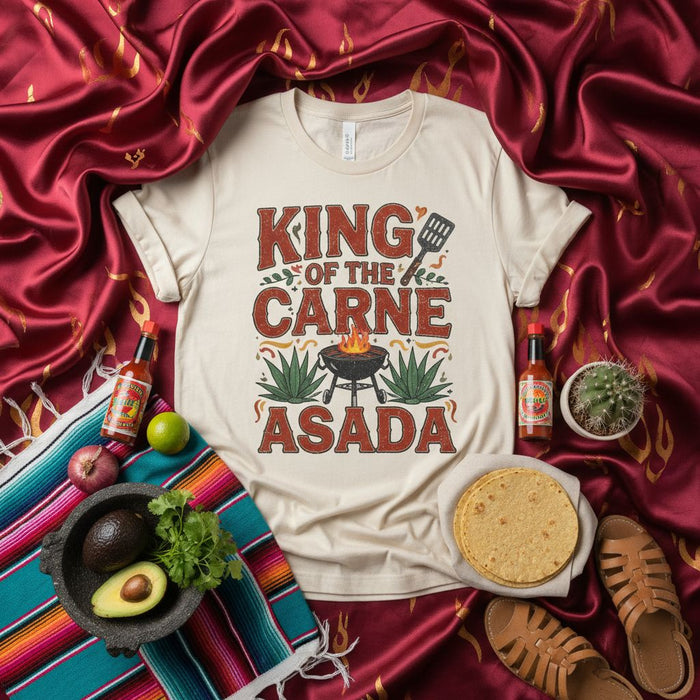 King of the Carne Asada T-Shirt, Funny Grill Master Shirt, Spanish English BBQ Tee, Mexican Fiesta Shirt, Parillada Gift for Dad Husband Boyfriend, Unisex T-shirt for Men Women