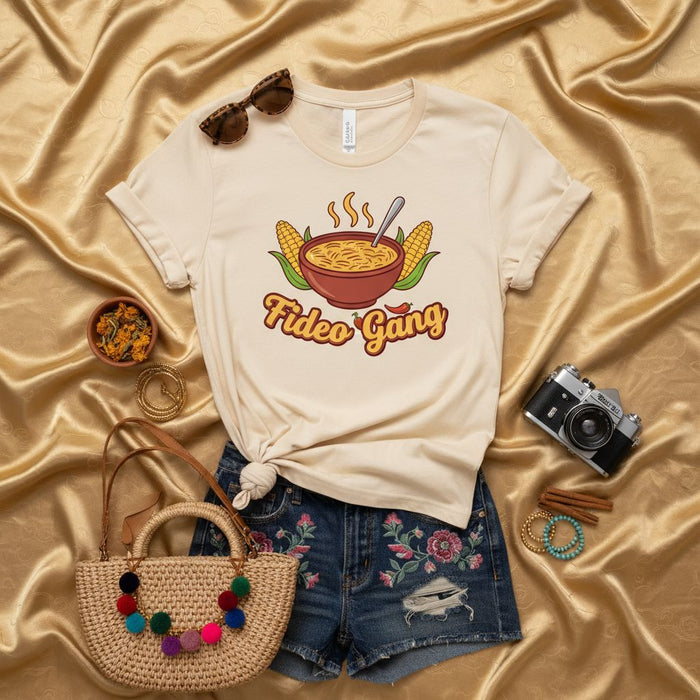 Fideo Gang T-Shirt: Lustiges Nudeln- und Mais-Grafik-T-Shirt für Food-Liebhaber, Unisex von hispanischem Gericht inspiriertes Shirt